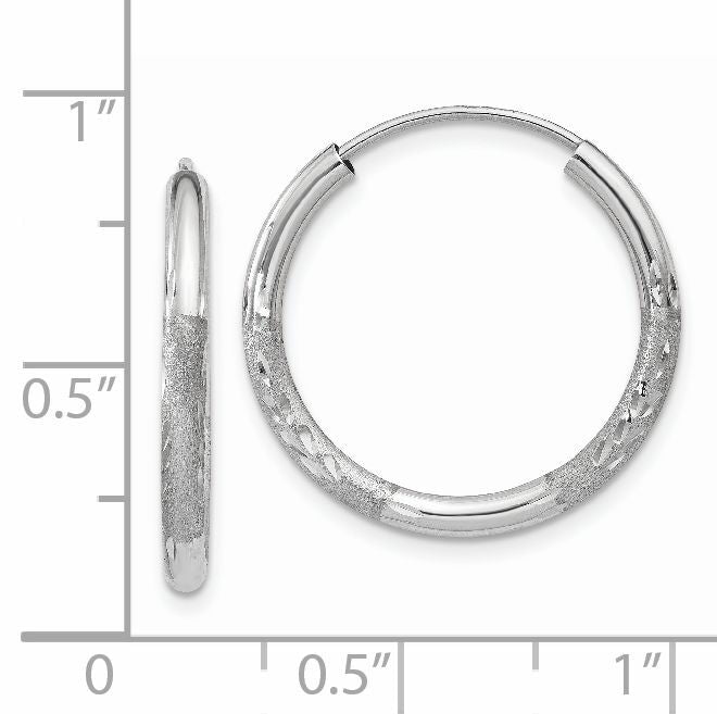 14k White Gold 2mm Diamond-cut Endless Hoop Earrings-XY1201