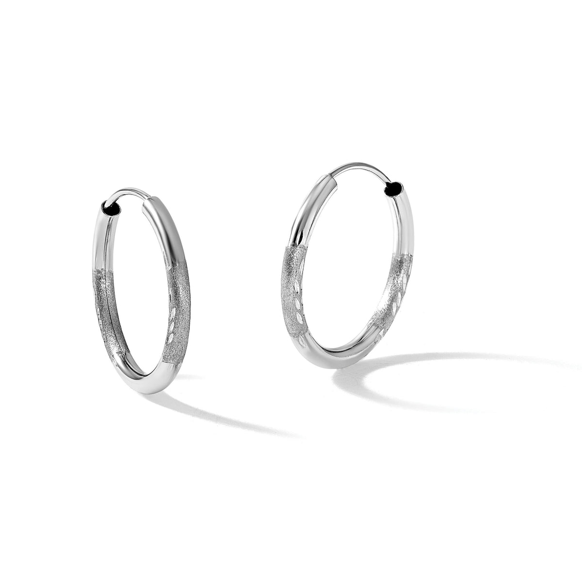 14k White Gold 2mm Diamond-cut Endless Hoop Earrings-XY1201