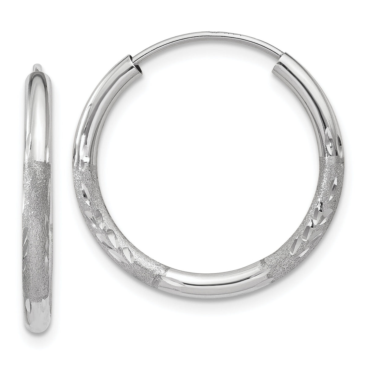 14k White Gold 2mm Diamond-cut Endless Hoop Earrings-XY1201