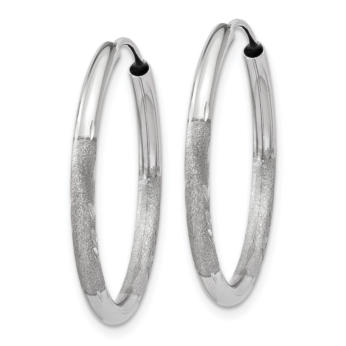 14k White Gold 2mm Diamond-cut Endless Hoop Earrings-XY1202