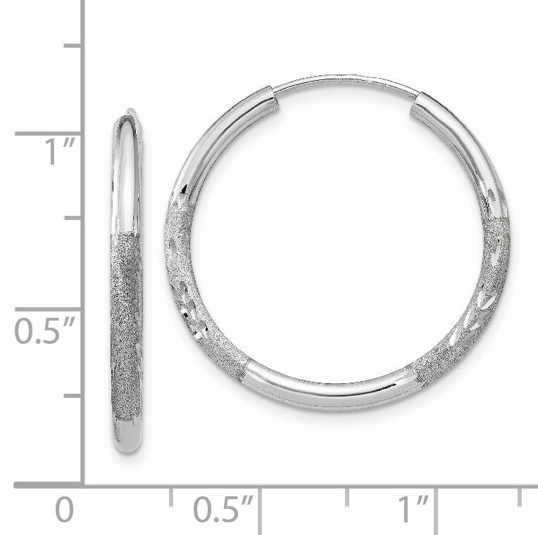 14k White Gold 2mm Diamond-cut Endless Hoop Earrings-XY1202