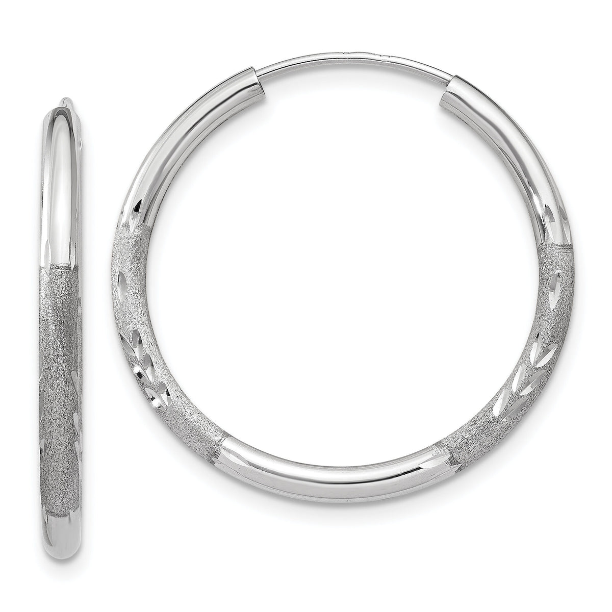 14k White Gold 2mm Diamond-cut Endless Hoop Earrings-XY1202