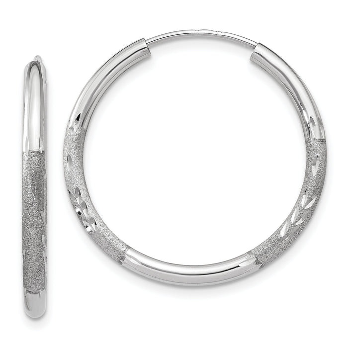 14k White Gold 2mm Diamond-cut Endless Hoop Earrings-XY1202