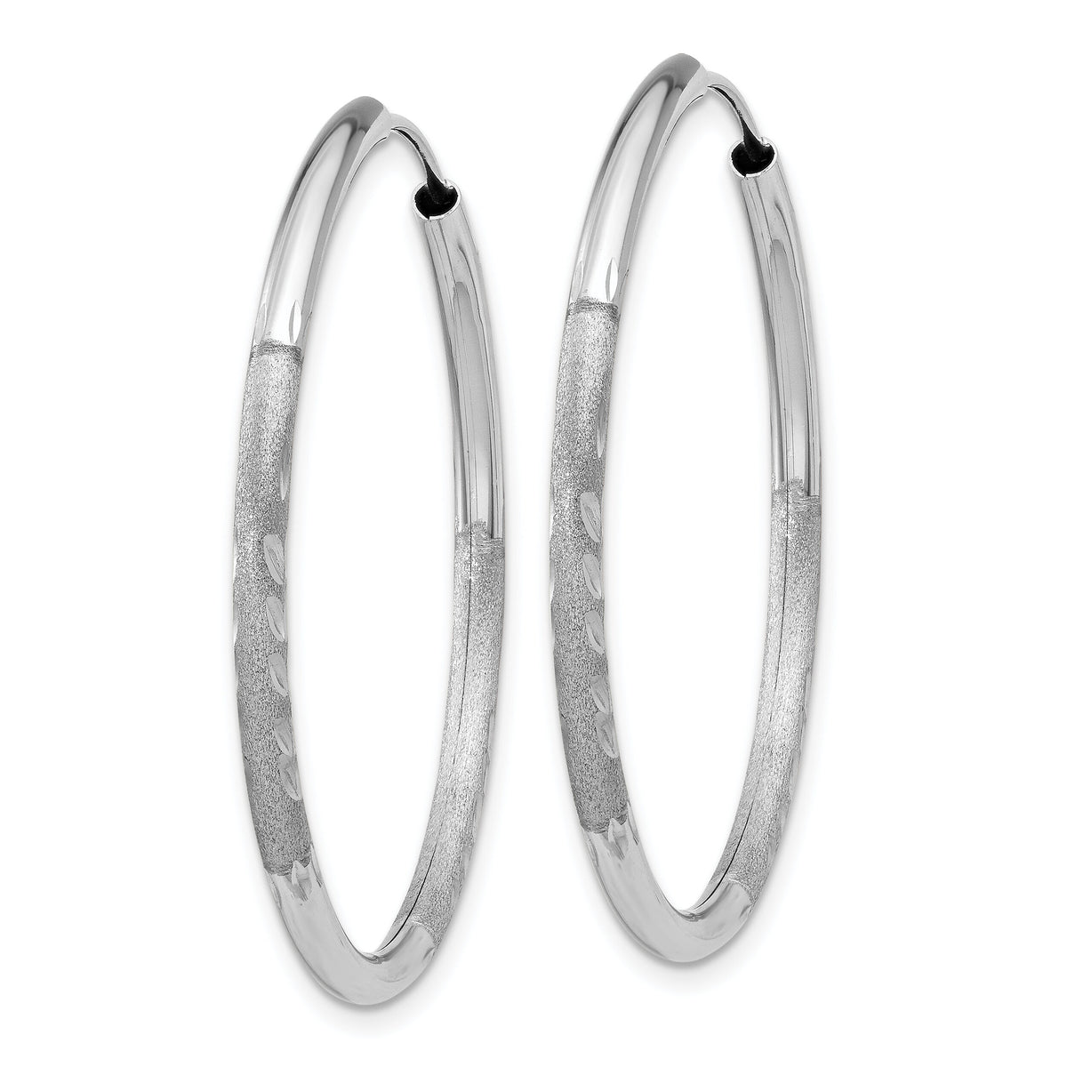 14k White Gold 2mm Diamond-cut Endless Hoop Earrings-XY1203