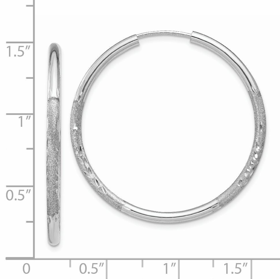 14k White Gold 2mm Diamond-cut Endless Hoop Earrings-XY1203