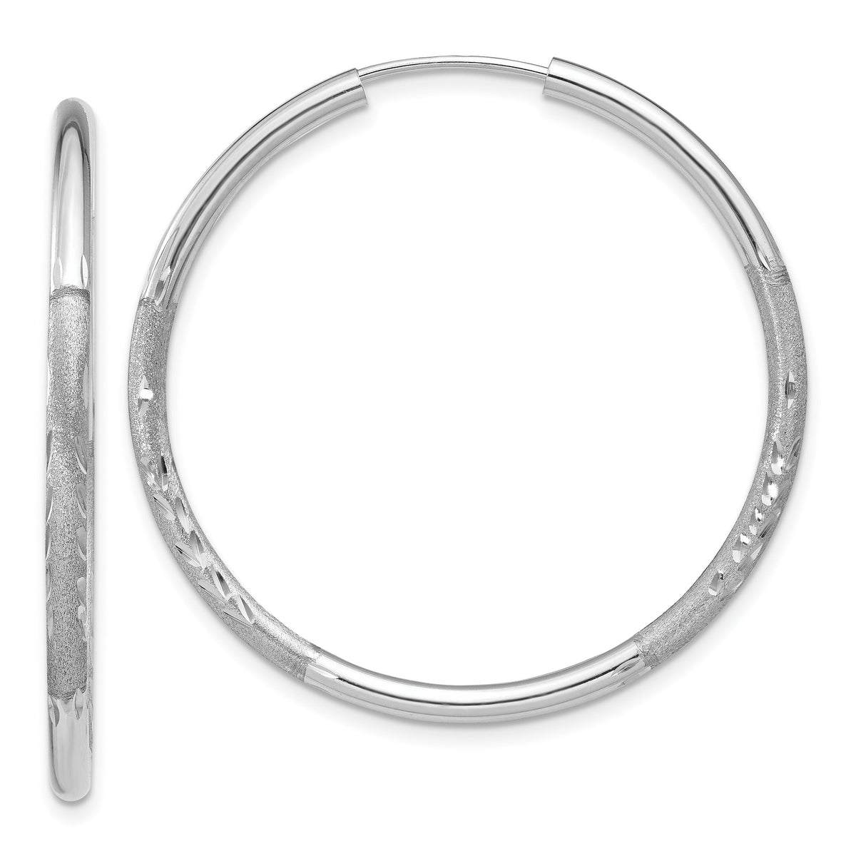 14k White Gold 2mm Diamond-cut Endless Hoop Earrings-XY1203