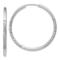 14k White Gold 2mm Diamond-cut Endless Hoop Earrings-XY1203