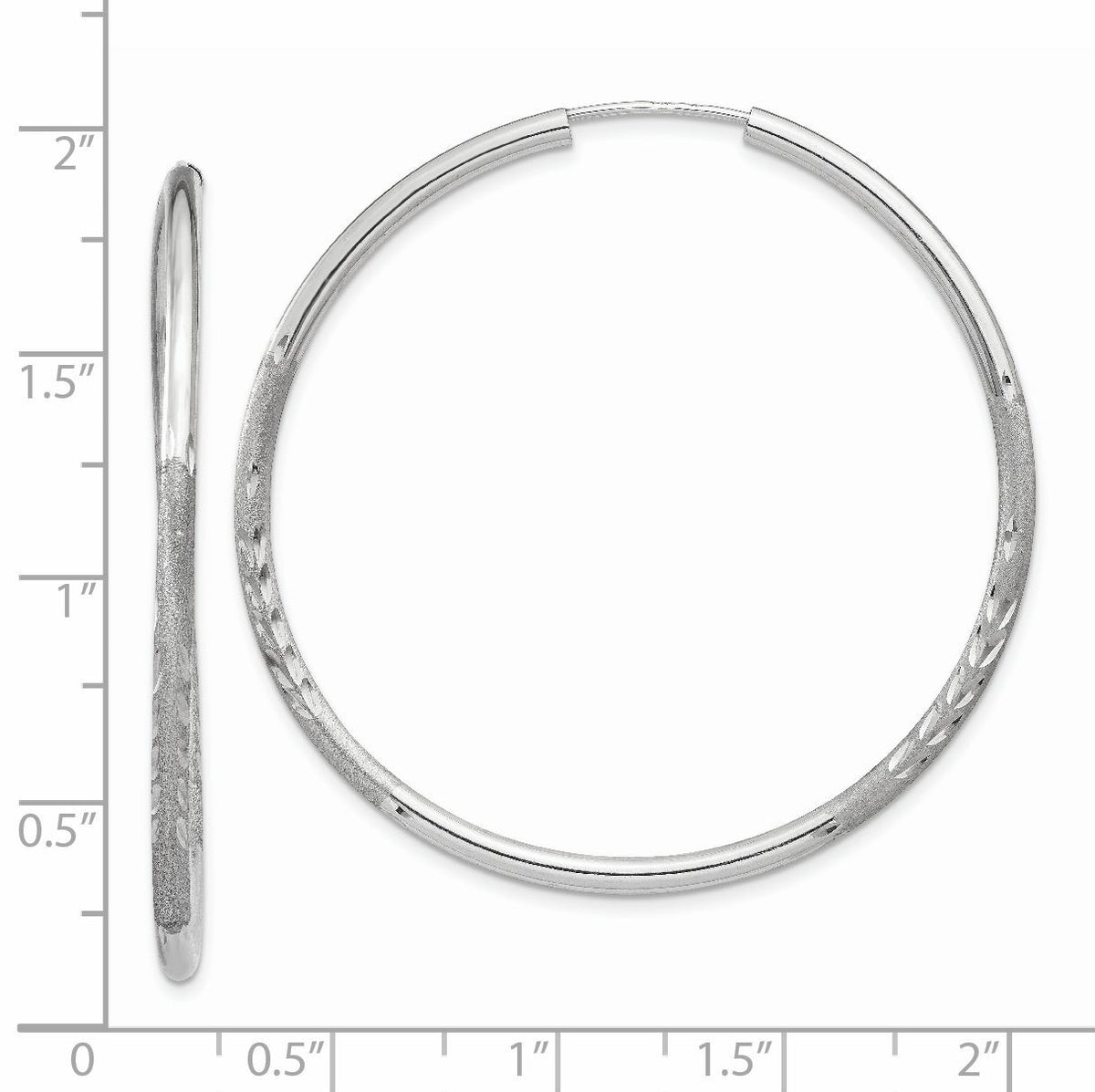 14k White Gold 2mm Diamond-cut Endless Hoop Earrings-XY1204
