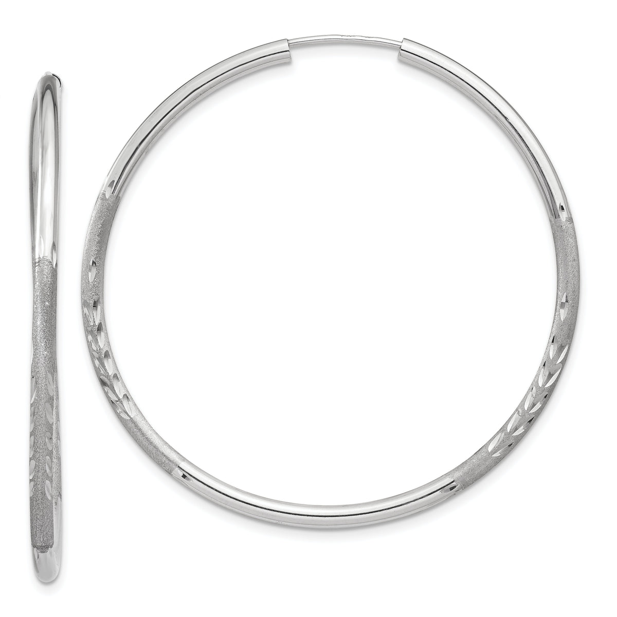 14k White Gold 2mm Diamond-cut Endless Hoop Earrings-XY1204