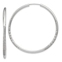 14k White Gold 2mm Diamond-cut Endless Hoop Earrings-XY1204