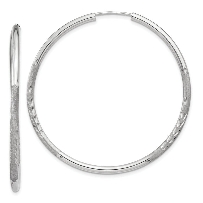 14k White Gold 2mm Diamond-cut Endless Hoop Earrings-XY1204