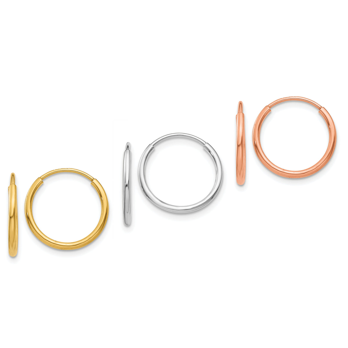 14k 1.20mm YG/WG/RG Endless Hoop Earring Set-XY1210SET