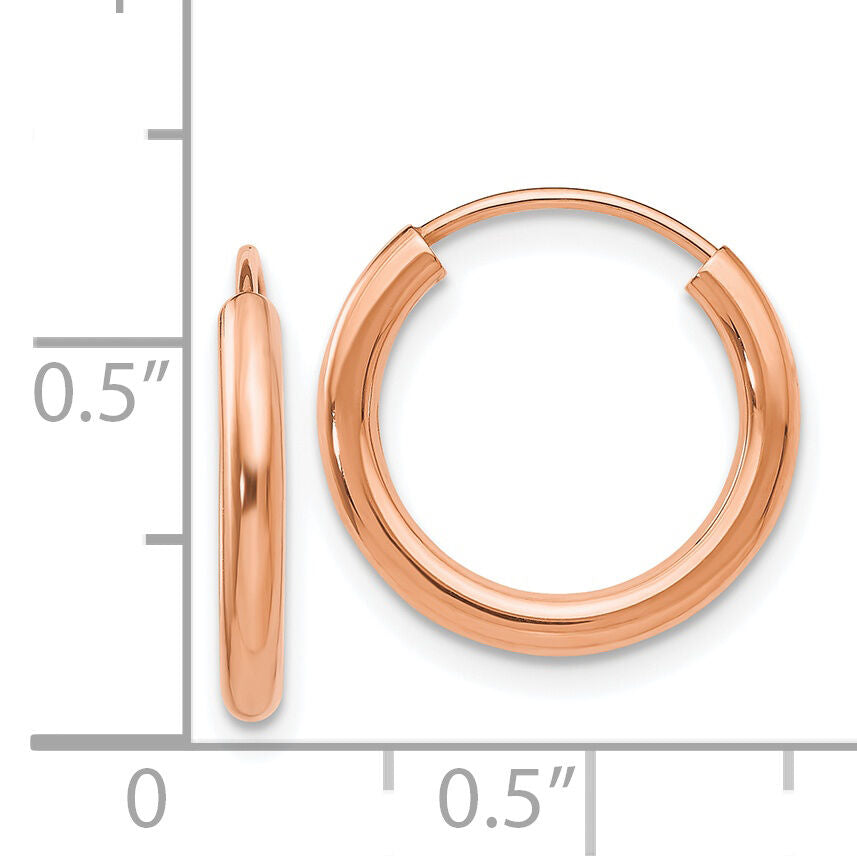 14k Rose Gold Polished Round Endless 2mm Hoop Earrings-XY1246