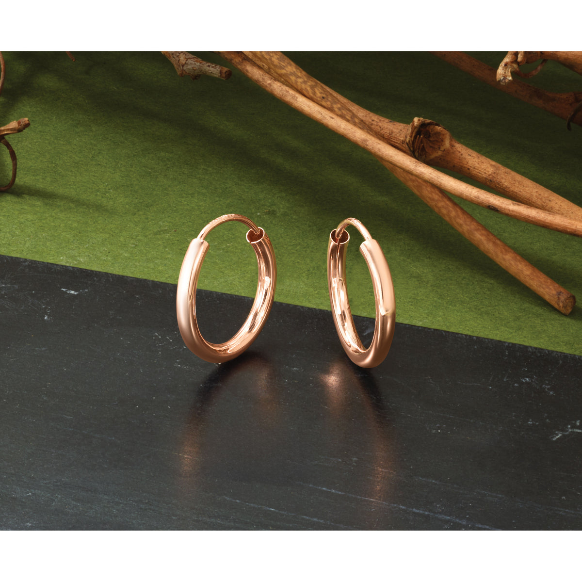 14k Rose Gold Polished Round Endless 2mm Hoop Earrings-XY1246
