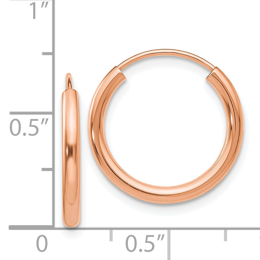14k Rose Gold Polished Round Endless 2mm Hoop Earrings-XY1247