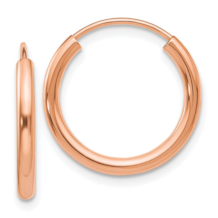 14k Rose Gold Polished Round Endless 2mm Hoop Earrings-XY1247