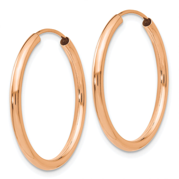 14k Rose Gold Polished Round Endless 2mm Hoop Earrings-XY1249