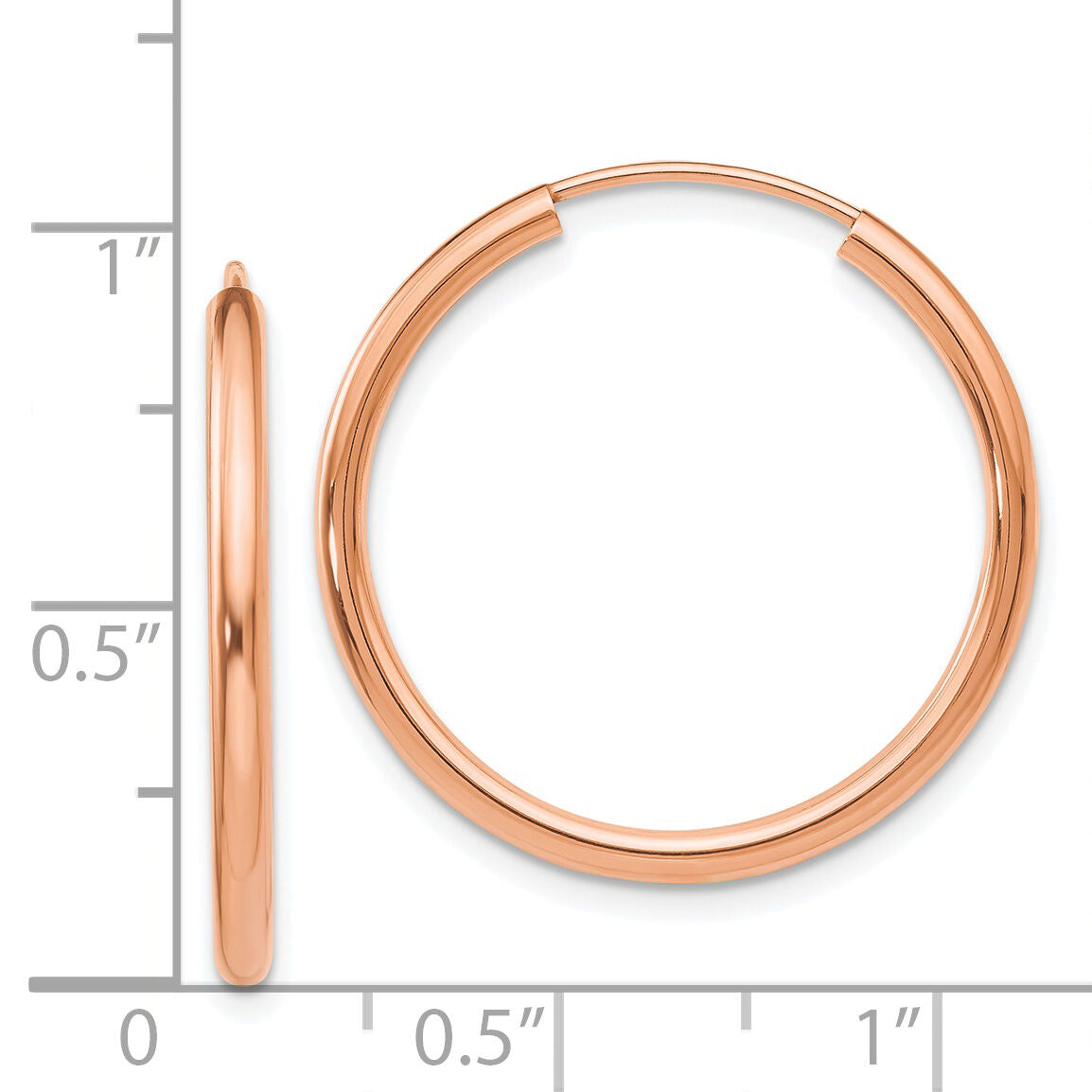 14k Rose Gold Polished Round Endless 2mm Hoop Earrings-XY1249