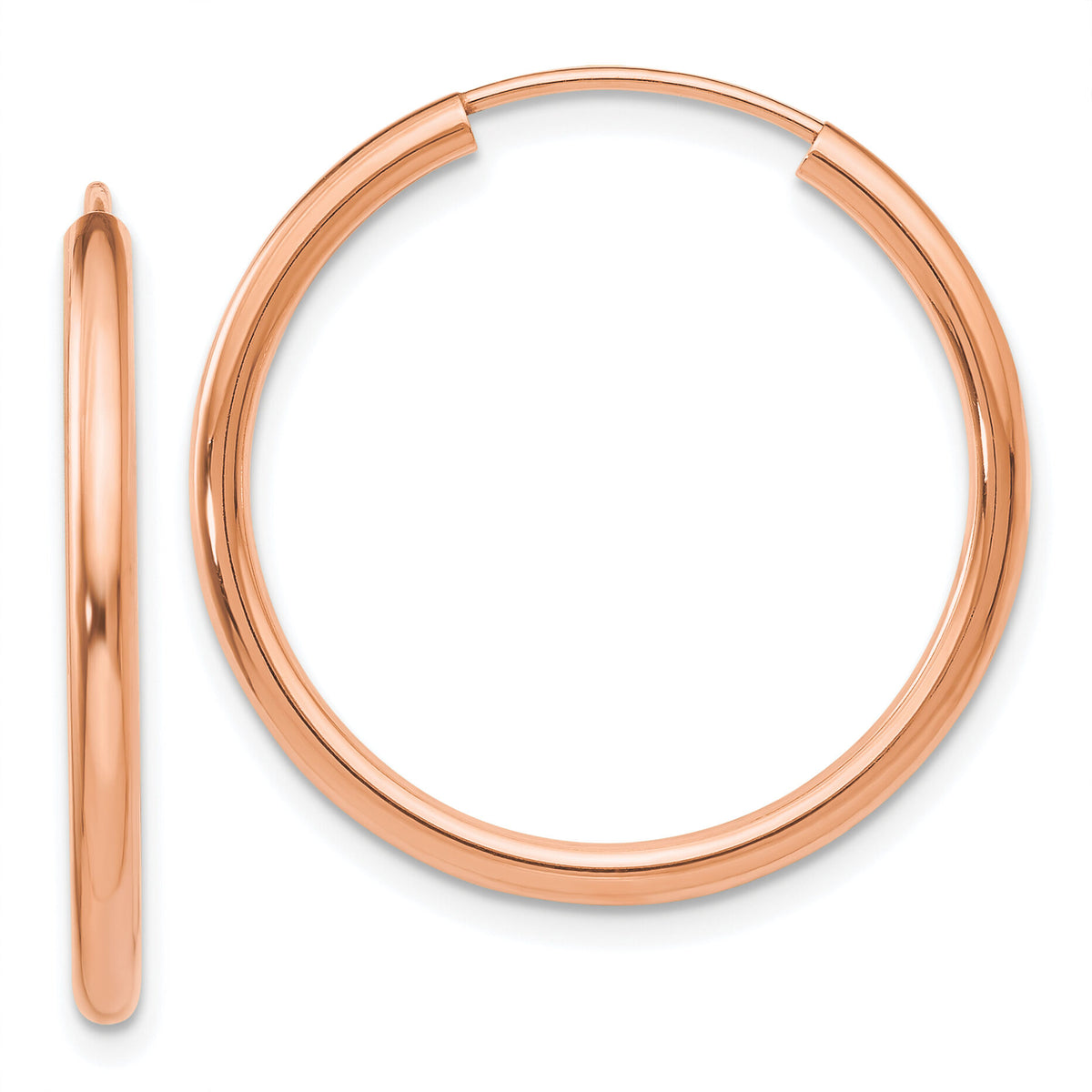 14k Rose Gold Polished Round Endless 2mm Hoop Earrings-XY1249