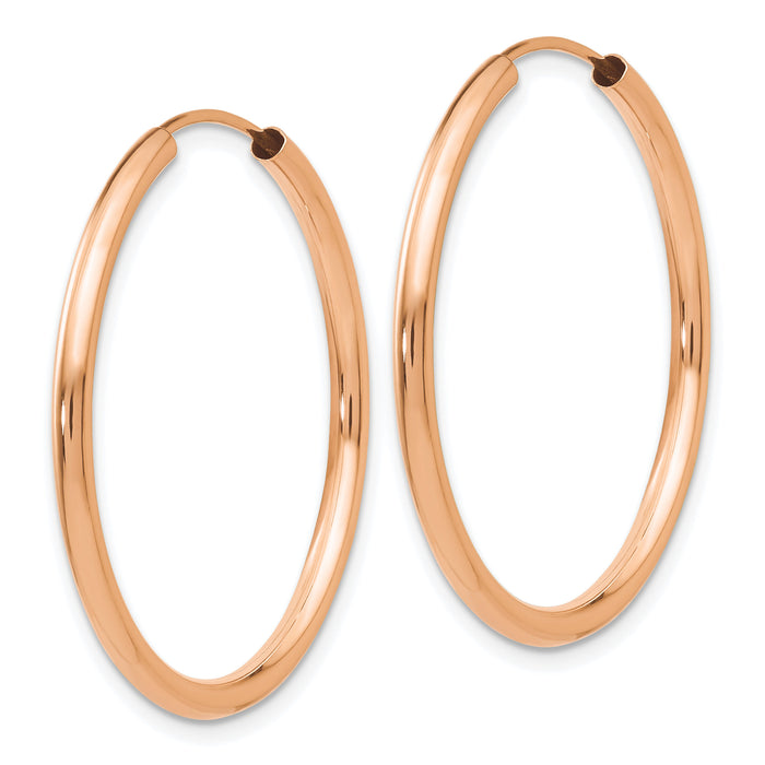 14k Rose Gold Polished Round Endless 2mm Hoop Earrings-XY1250