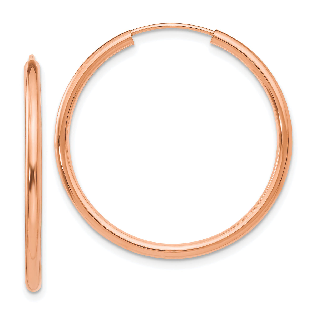 14k Rose Gold Polished Round Endless 2mm Hoop Earrings-XY1250