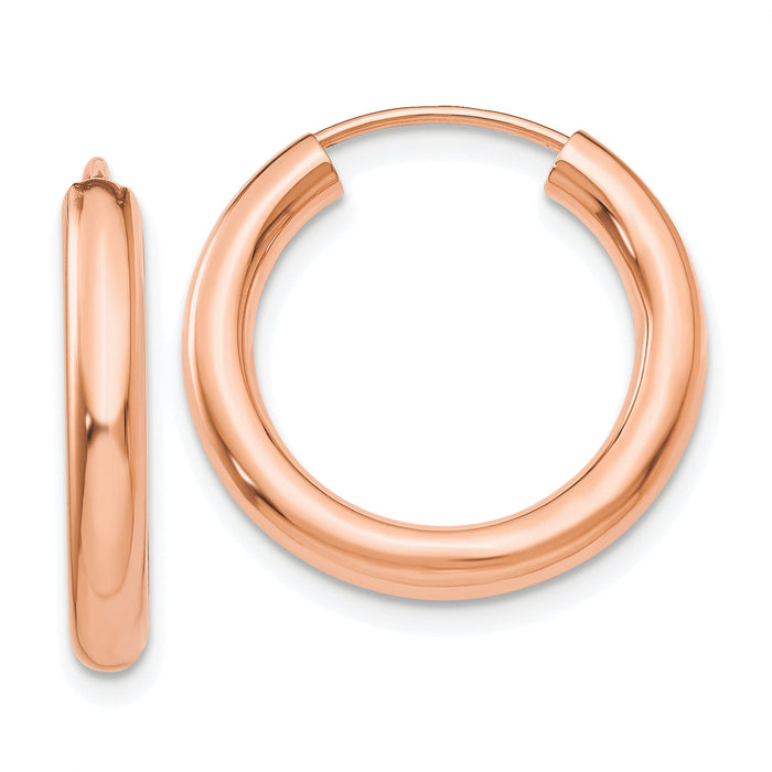 14k Rose Gold 3.00mm Polished Endless Tube Hoop Earrings-XY1251