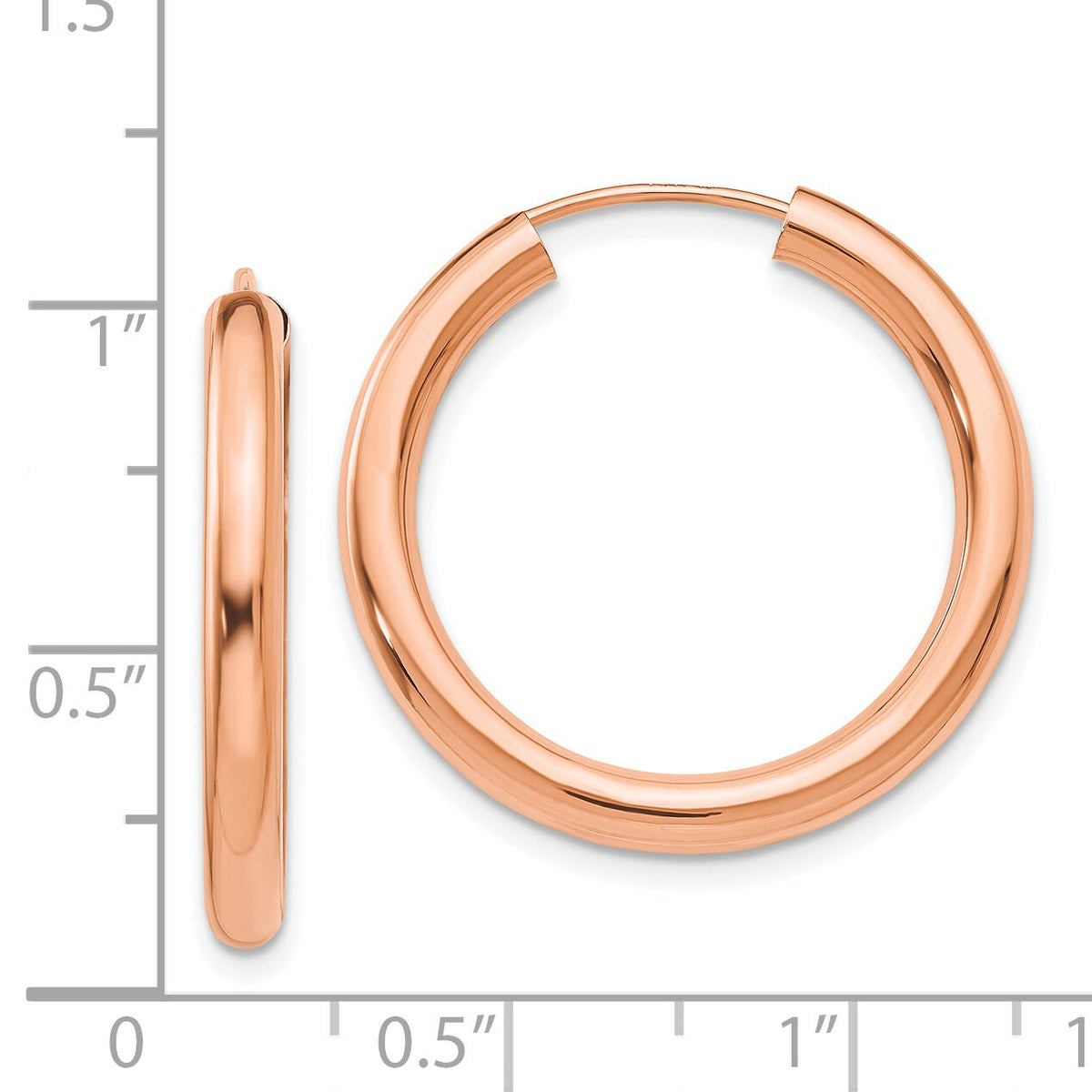14k Rose Gold 3.00mm Polished Endless Tube Hoop Earrings-XY1252