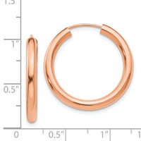 14k Rose Gold 3.00mm Polished Endless Tube Hoop Earrings-XY1252
