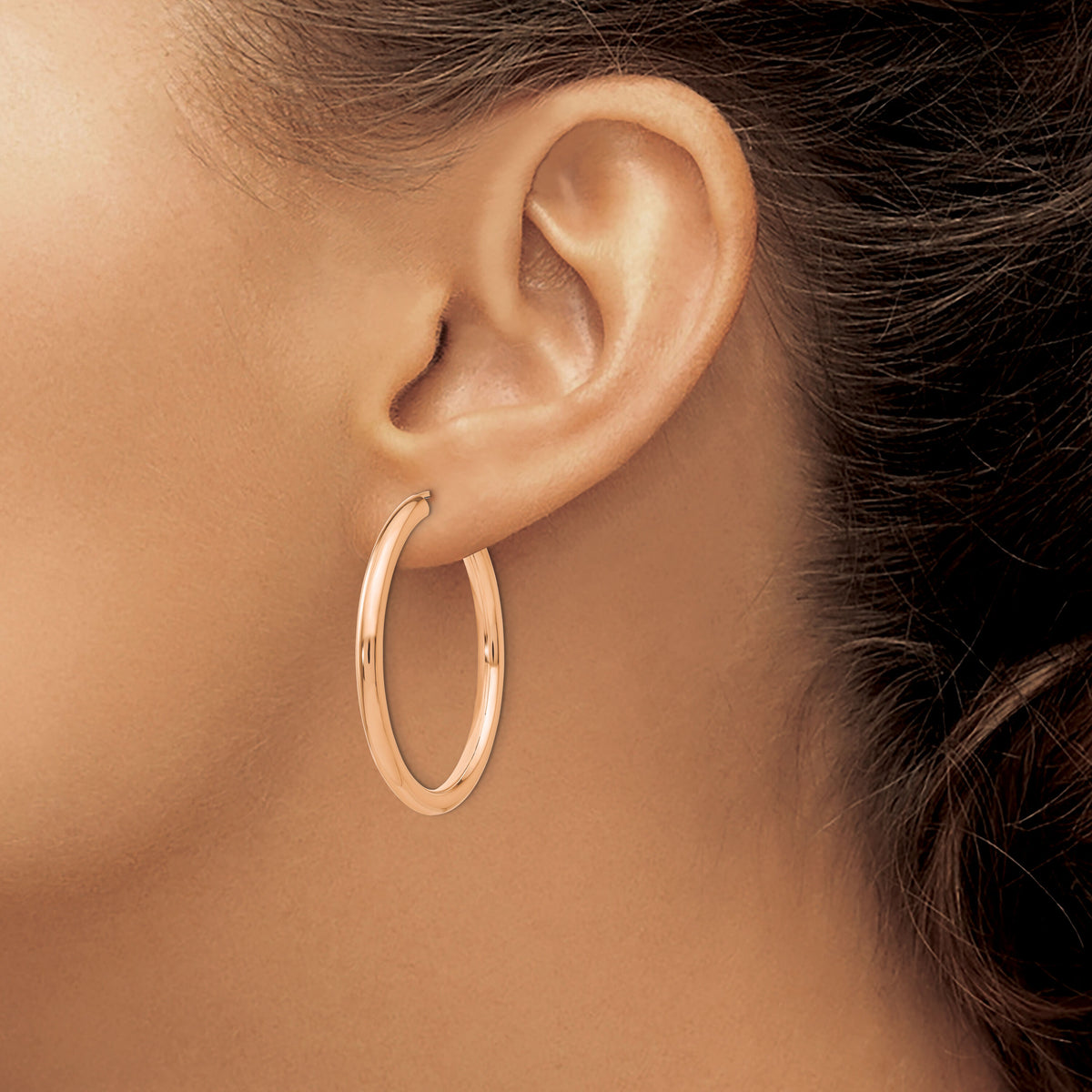 14k Rose Gold 3.00mm Polished Endless Tube Hoop Earrings-XY1253