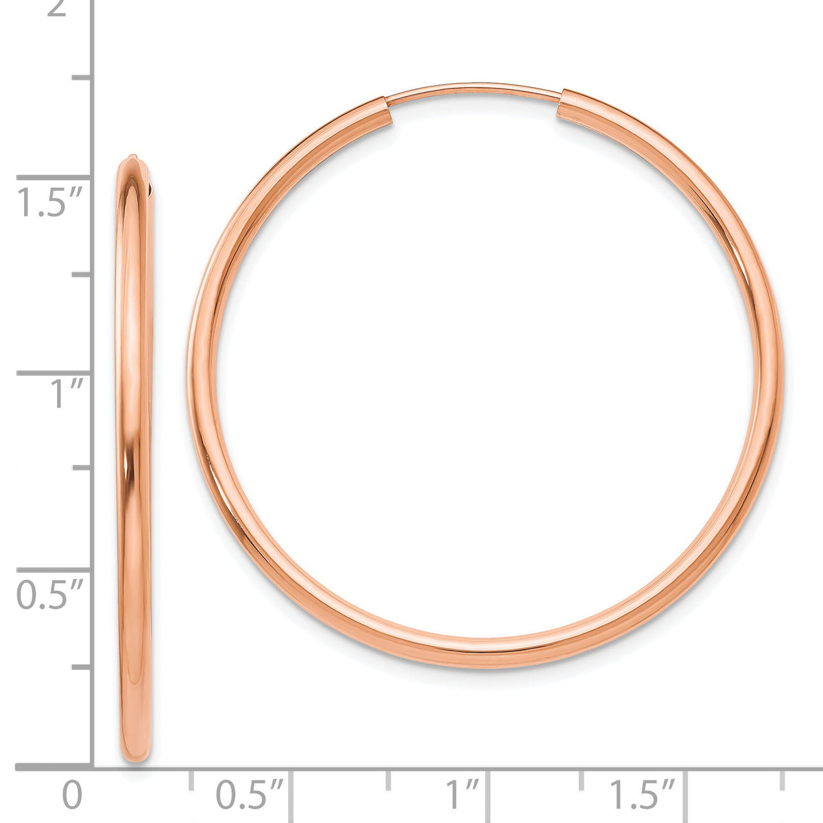 14k Rose Gold Polished Endless 2mm Hoop Earrings-XY1254