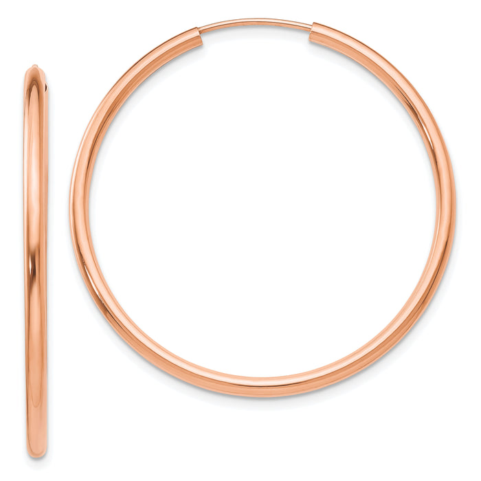 14k Rose Gold Polished Endless 2mm Hoop Earrings-XY1254