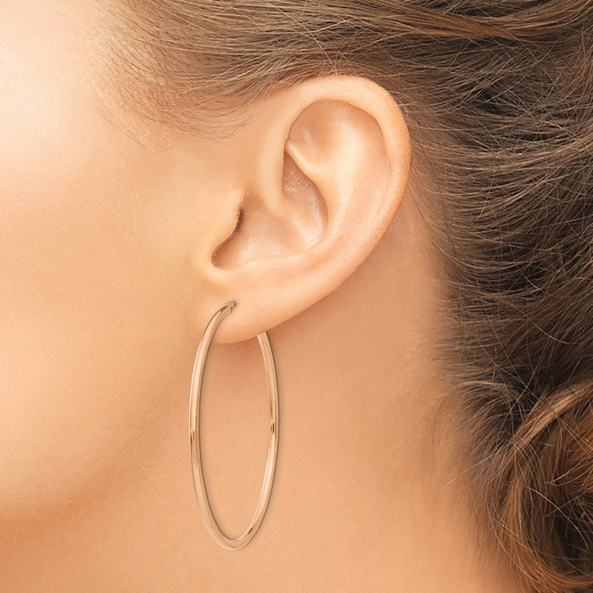 14k Rose Gold Polished Endless 2mm Hoop Earrings-XY1255