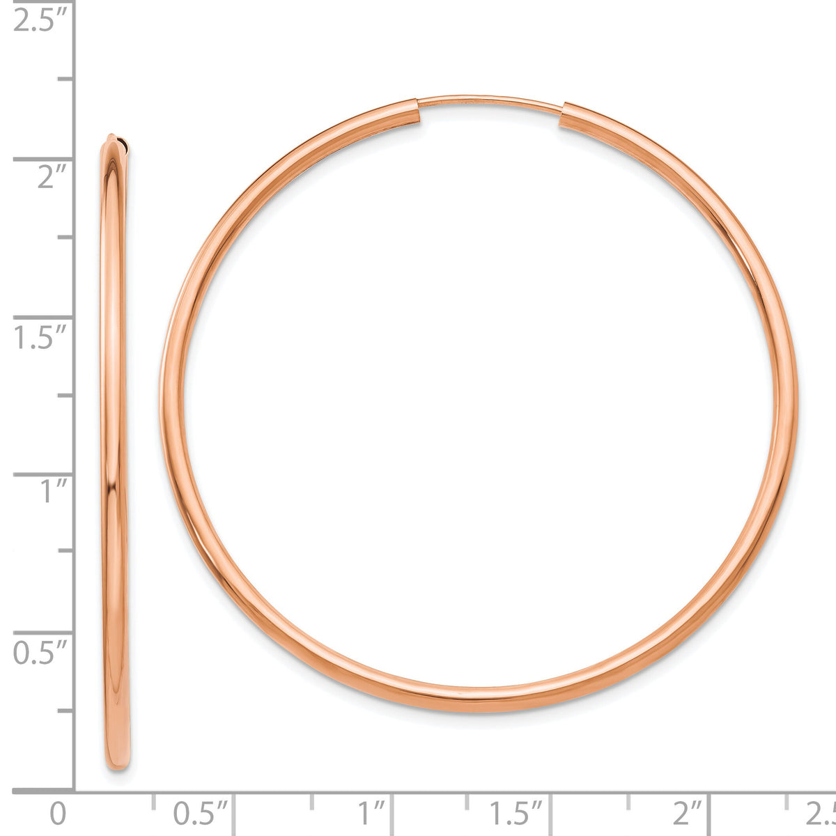 14k Rose Gold Polished Endless 2mm Hoop Earrings-XY1255