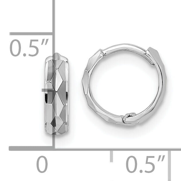 14k White Gold D/C Hinged Hoop Earrings-XY1260W