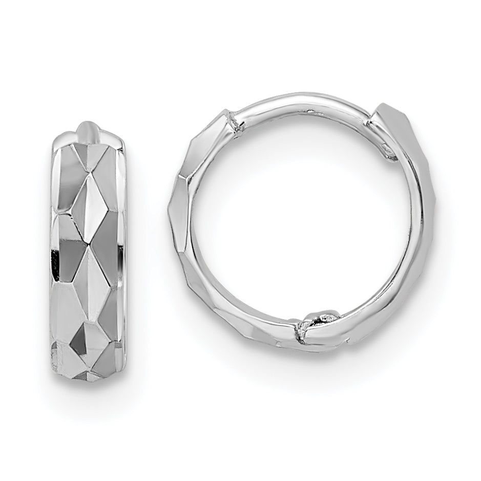 14k White Gold D/C Hinged Hoop Earrings-XY1260W