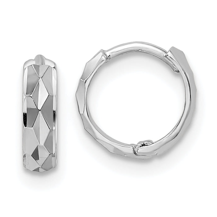 14k White Gold D/C Hinged Hoop Earrings-XY1260W