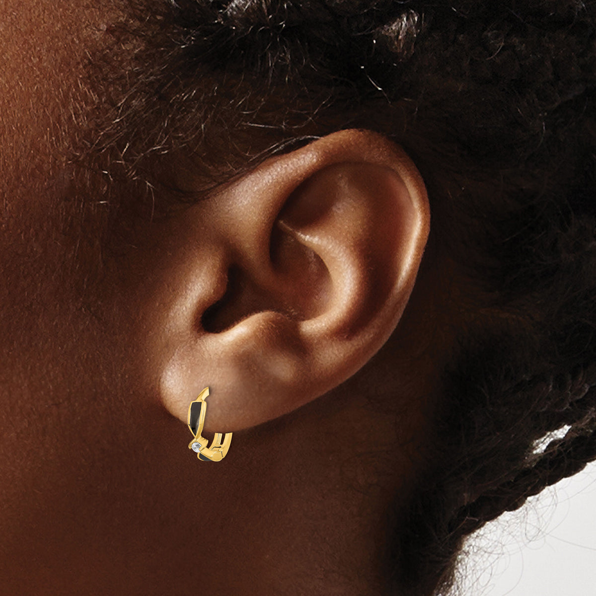 14K Polished Black Onyx Hoop Earrings-XY1261