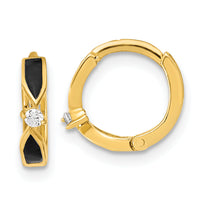 14K Polished Black Onyx Hoop Earrings-XY1261