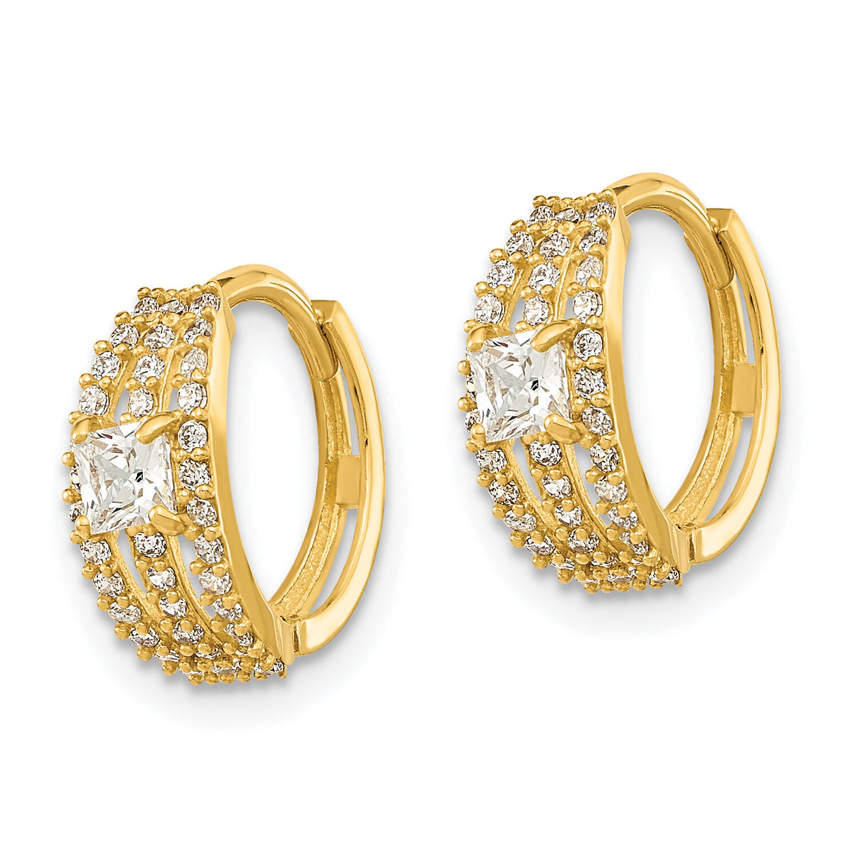 14K Polished Fancy CZ Hoop Earrings-XY1262