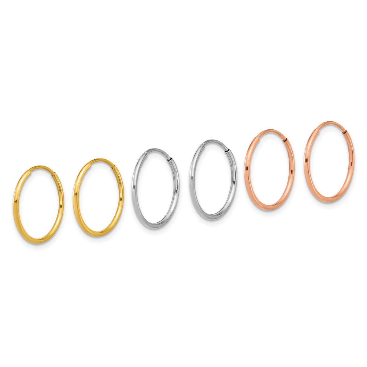 14k 1.20mm YG/WG/RG Endless Hoop Earring Set-XY1263SET