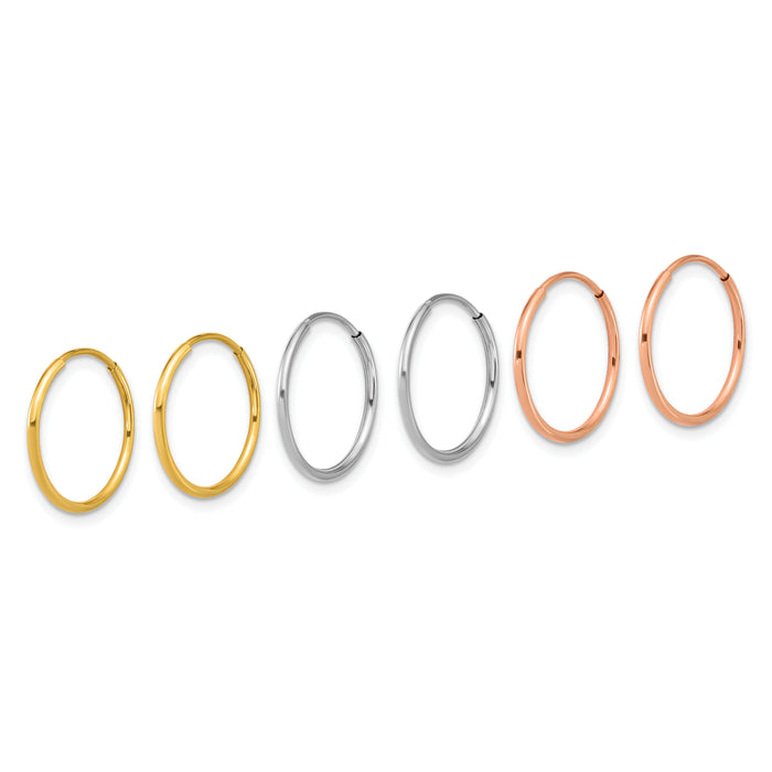 14k 1.20mm YG/WG/RG Endless Hoop Earring Set-XY1263SET