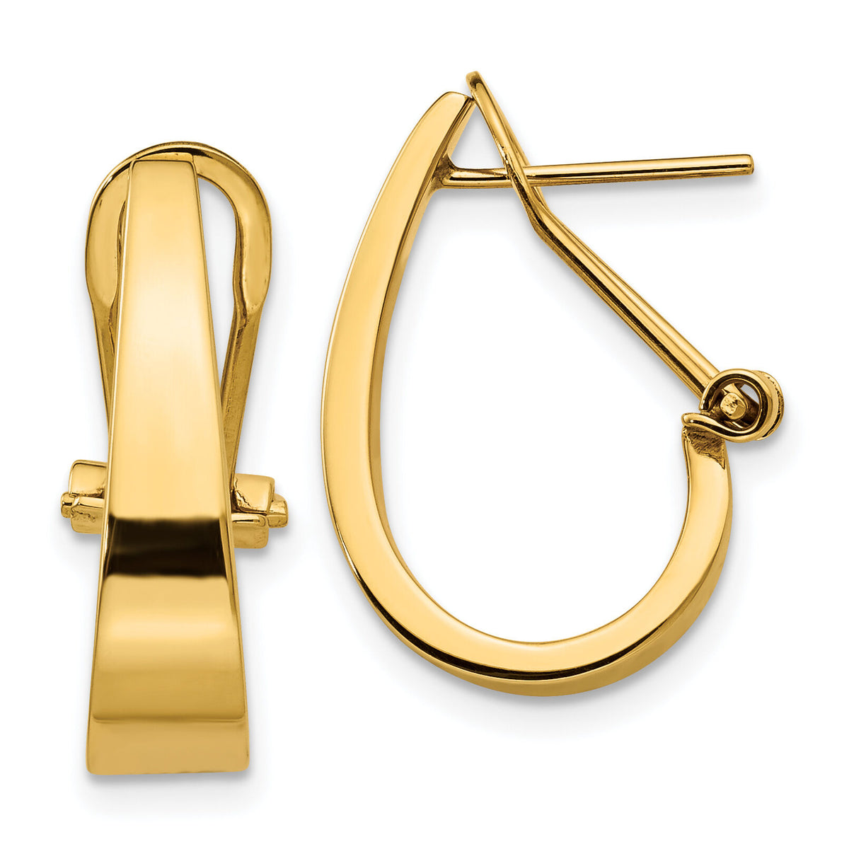 14k Polished J-Hoop Omega Back Post Earrings-XY607