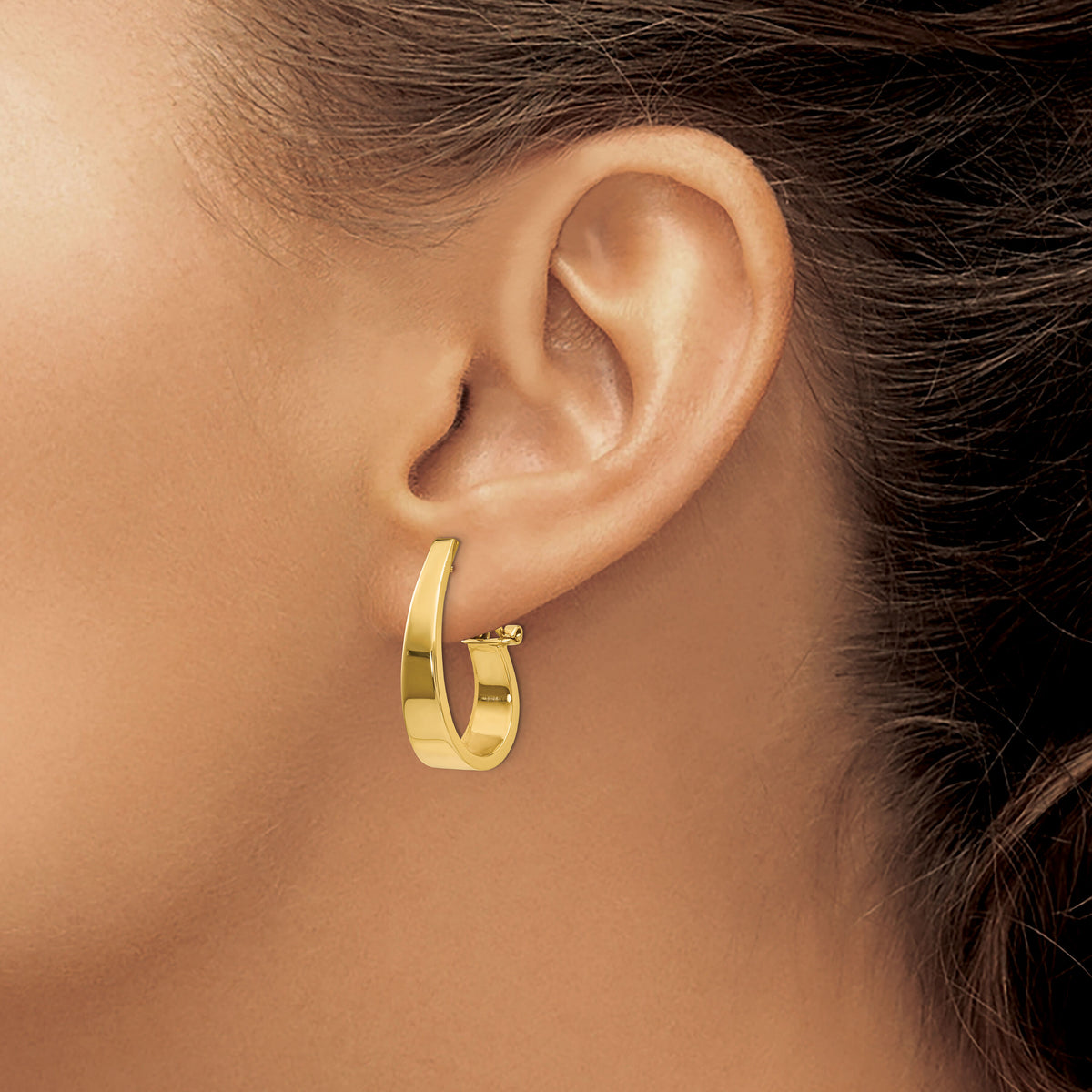 14k Polished J-Hoop Omega Back Post Earrings-XY608