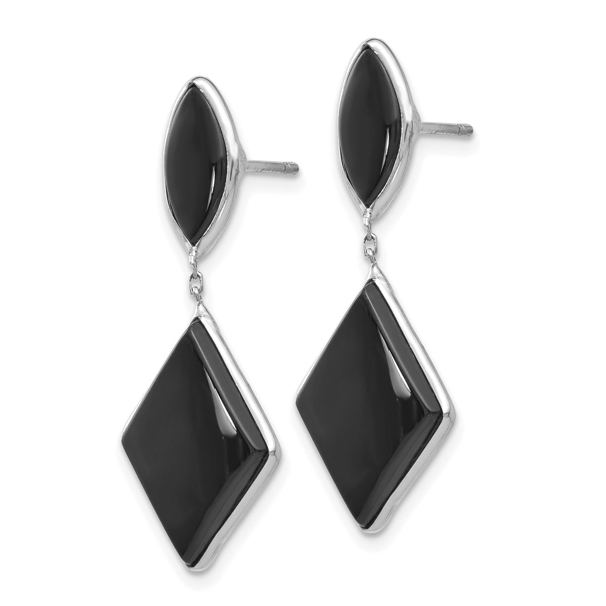 14k White Gold Onyx Dangle Post Earrings-XY818
