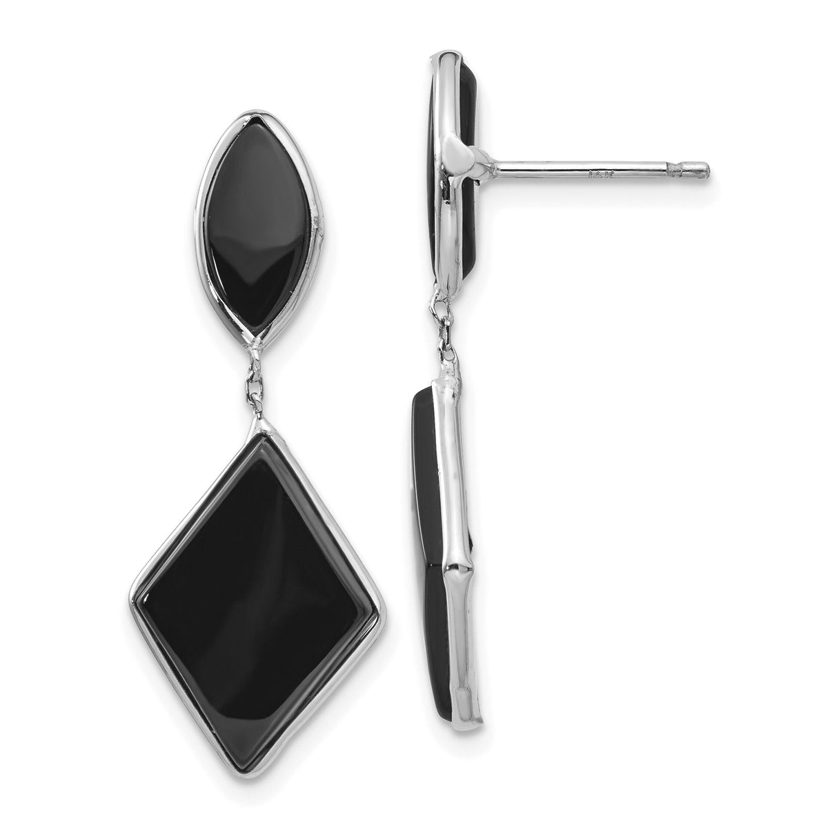 14k White Gold Onyx Dangle Post Earrings-XY818