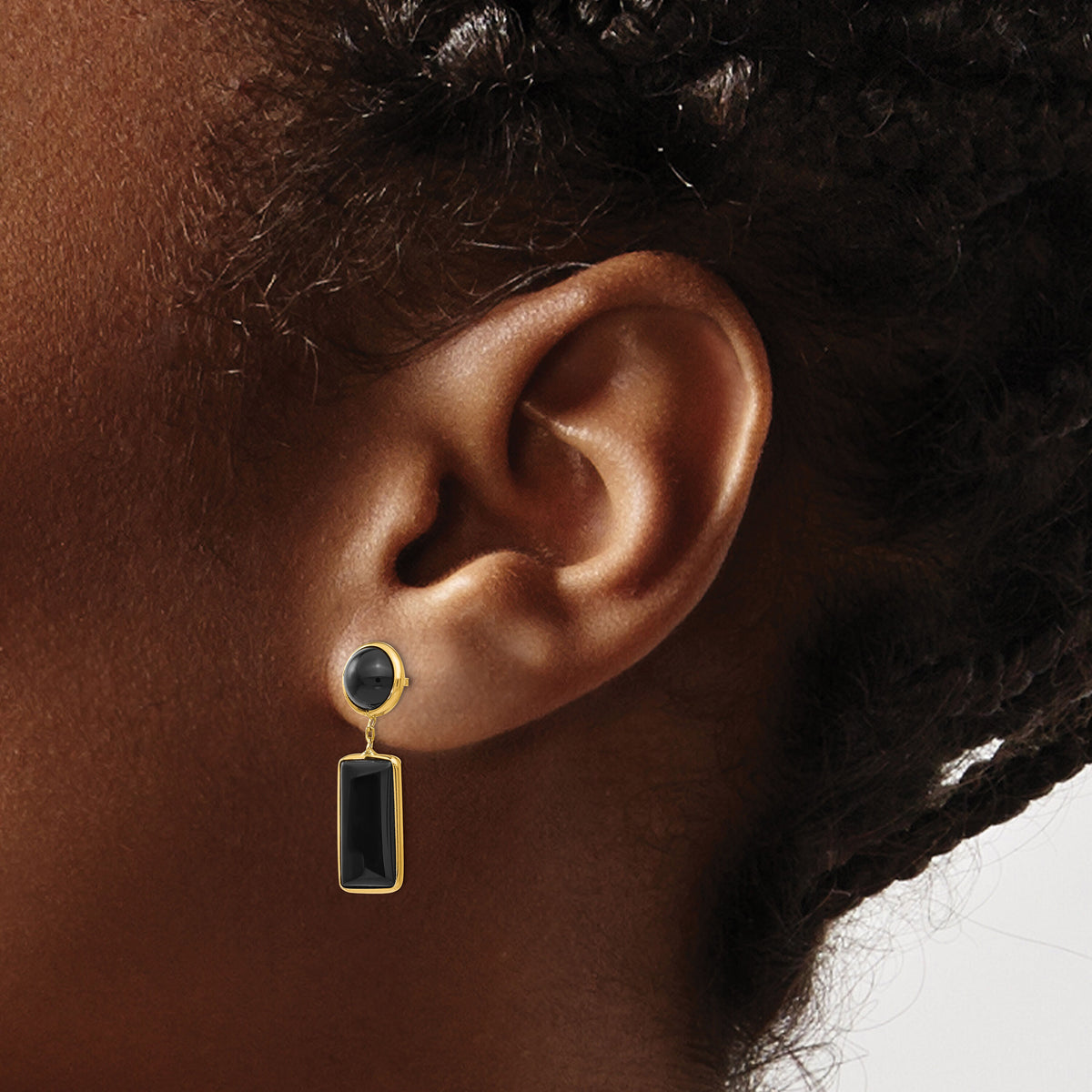14k Onyx Rectangle Dangle Post Earrings-XY819