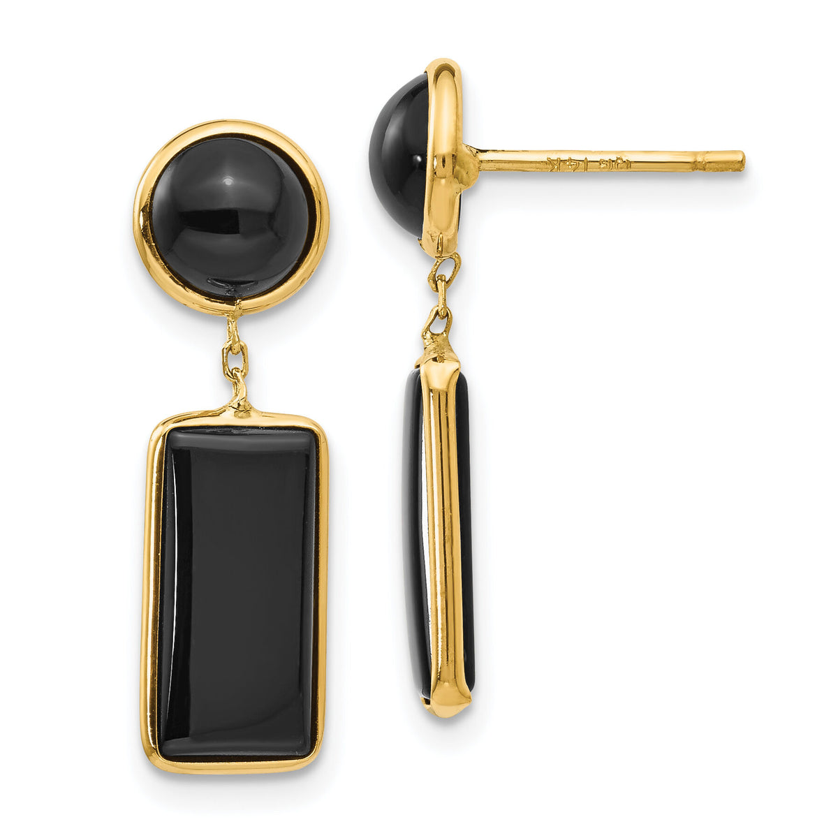 14k Onyx Rectangle Dangle Post Earrings-XY819