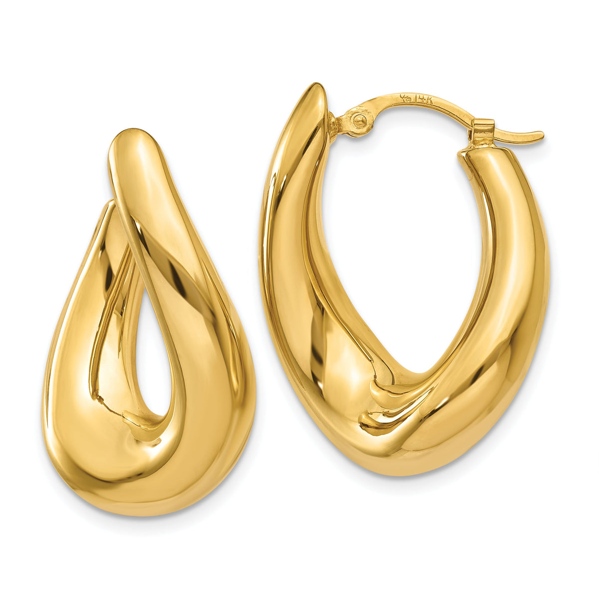 14k Twisted Oval Hoop Earrings-XY904