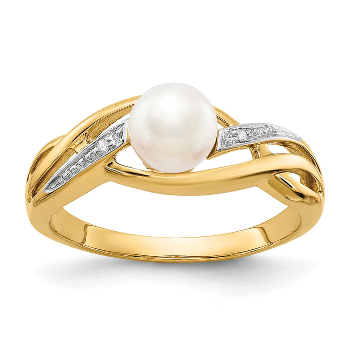 14k Diamond and FW Cultured Pearl Ring-Y11650AA