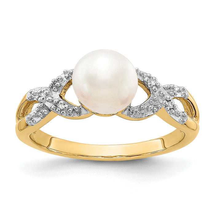14k Diamond and FW Cultured Pearl Ring-Y11651AA